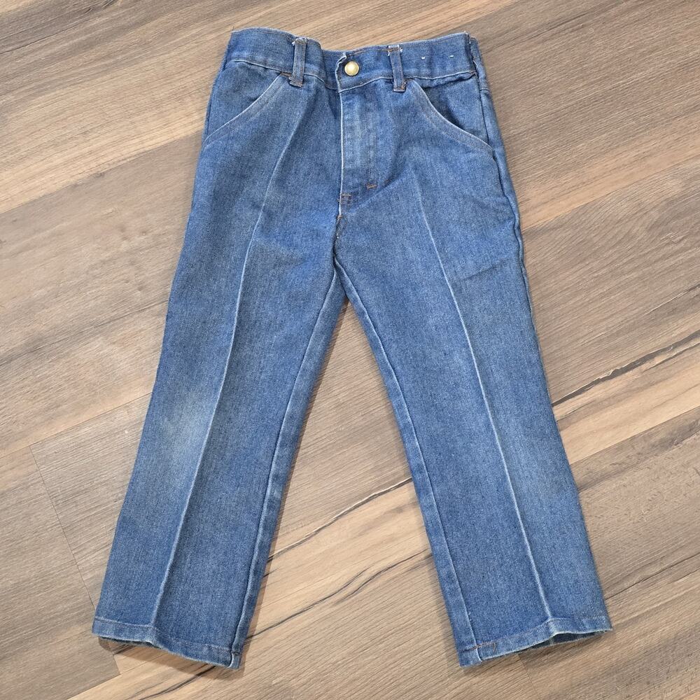 Vintage Kids Girls Boys Regular Denim Blue Jeans Elastic Waist Challenger Size 5